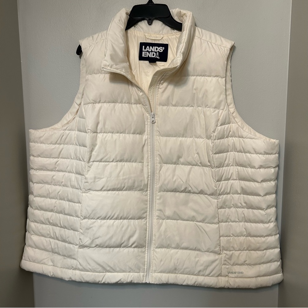 Lands End Women’s Puffer Vest Women’s 3X Plus Ivory Warm Zip Outdoors Sleeveless